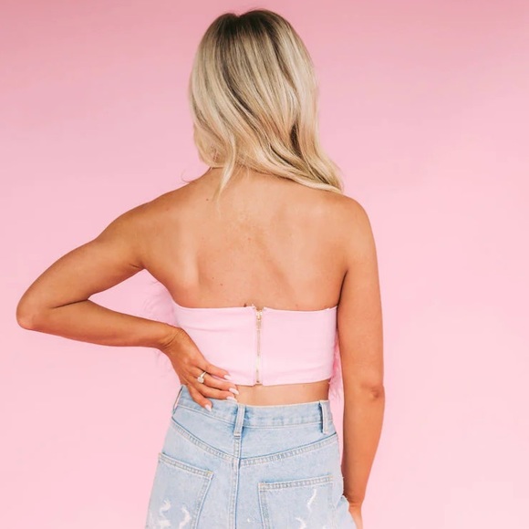 The Night Is Young Pink Feather Crop Top - Picture 3 of 7